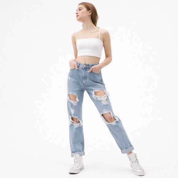 BDG Denim - NEW BDG Urban Outfitters Mom High Rise Distressed Jeans 24 Light Wash